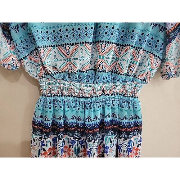 En Focus Studio Womens Dress Size 6 all over pattern blue keyhole short sleeve - Picture 11 of 12